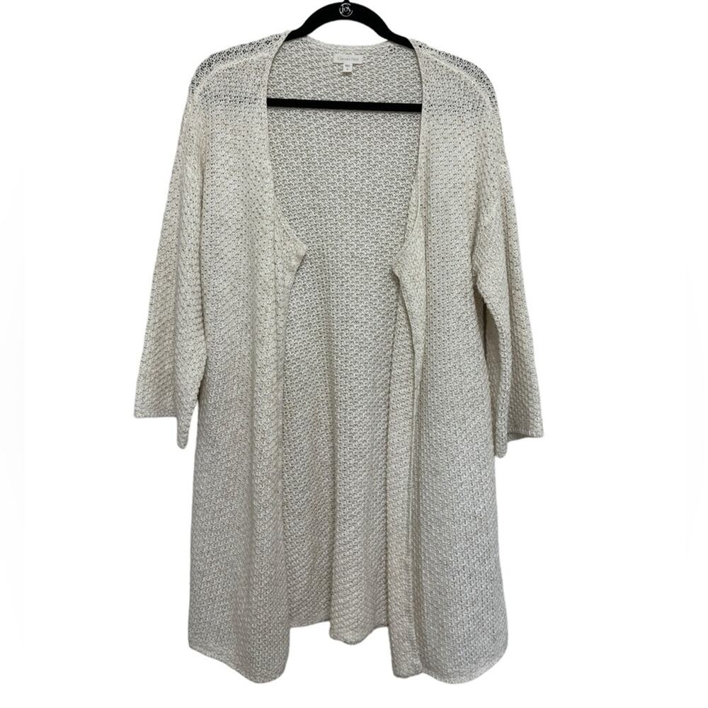 Garnet Hill 100% Cotton Lightweight Long Open Front Cardigan in White - Size M